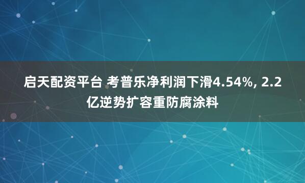启天配资平台 考普乐净利润下滑4.54%, 2.2亿逆势扩容重防腐涂料